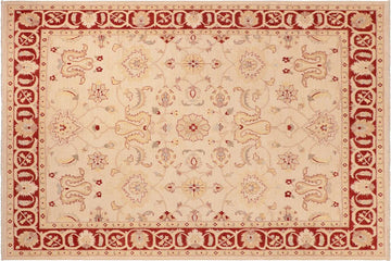 handmade Traditional Kafkaz Chobi Ziegler Beige Red Hand Knotted RECTANGLE 100% WOOL area rug 8 x 10